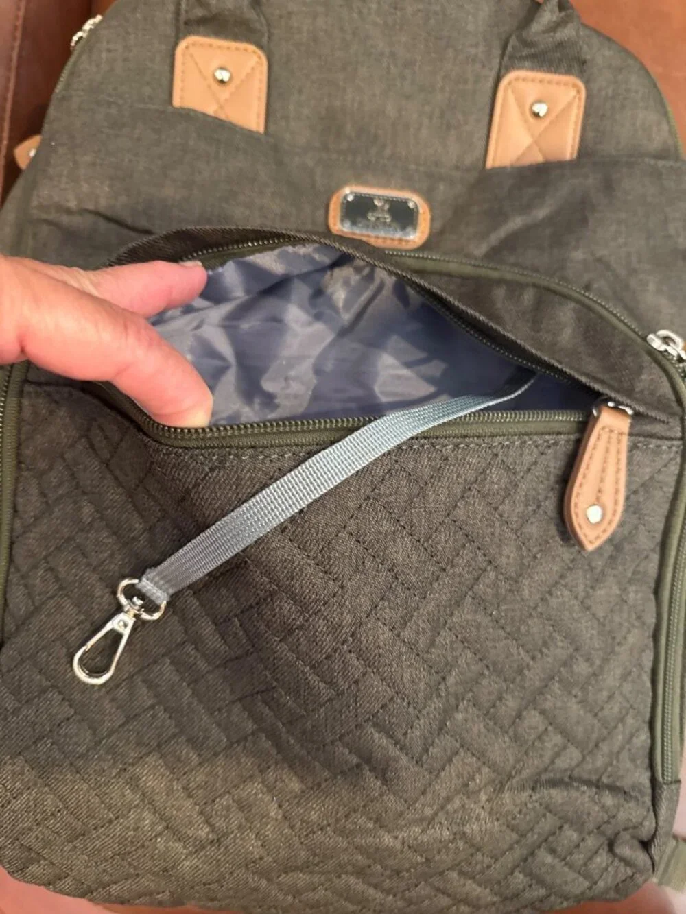 Dikaslon Diaper Bag Backpack Olive Green Quilted Travel Baby Bag Changing Pad